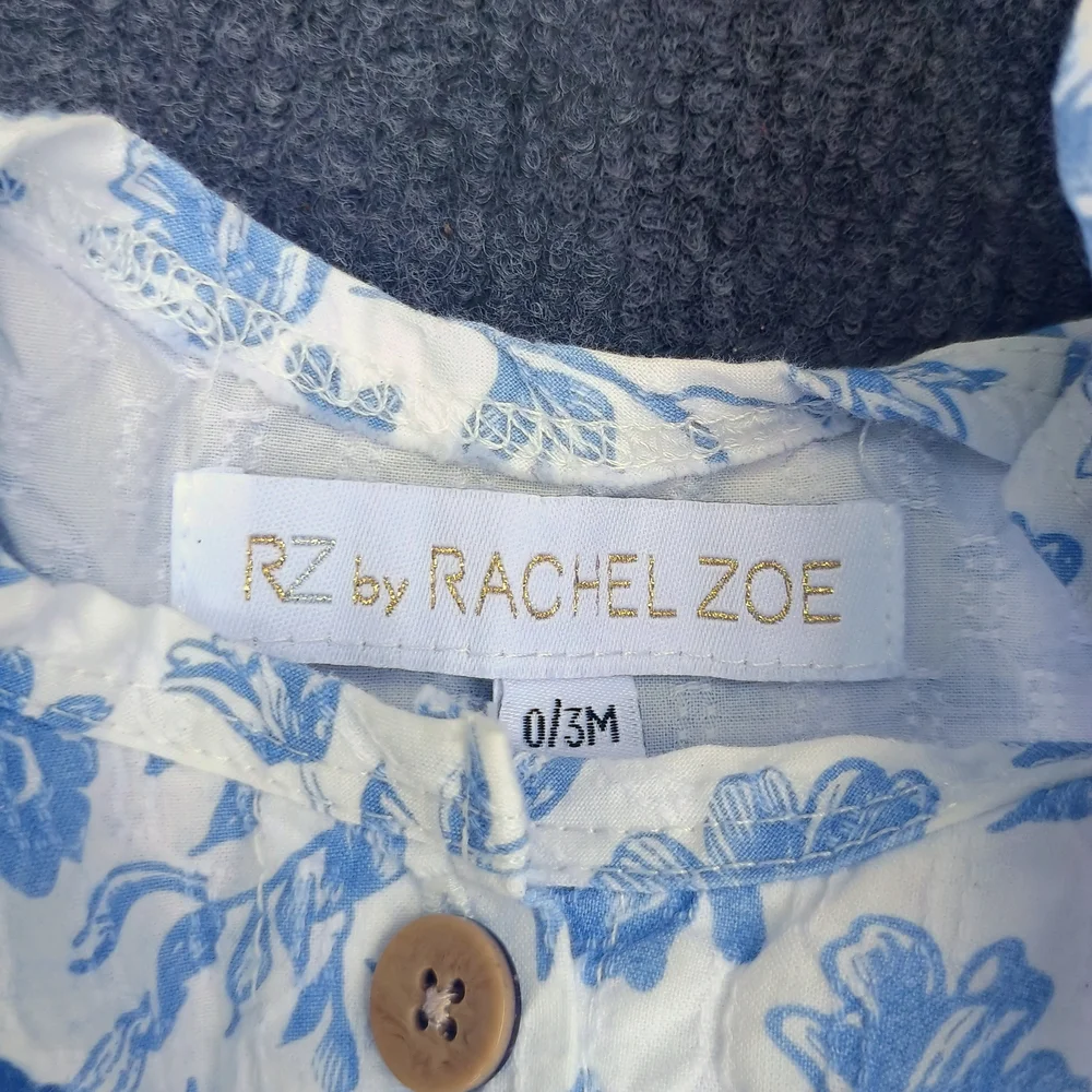 Blue And White Floral Bubble Baby Romper